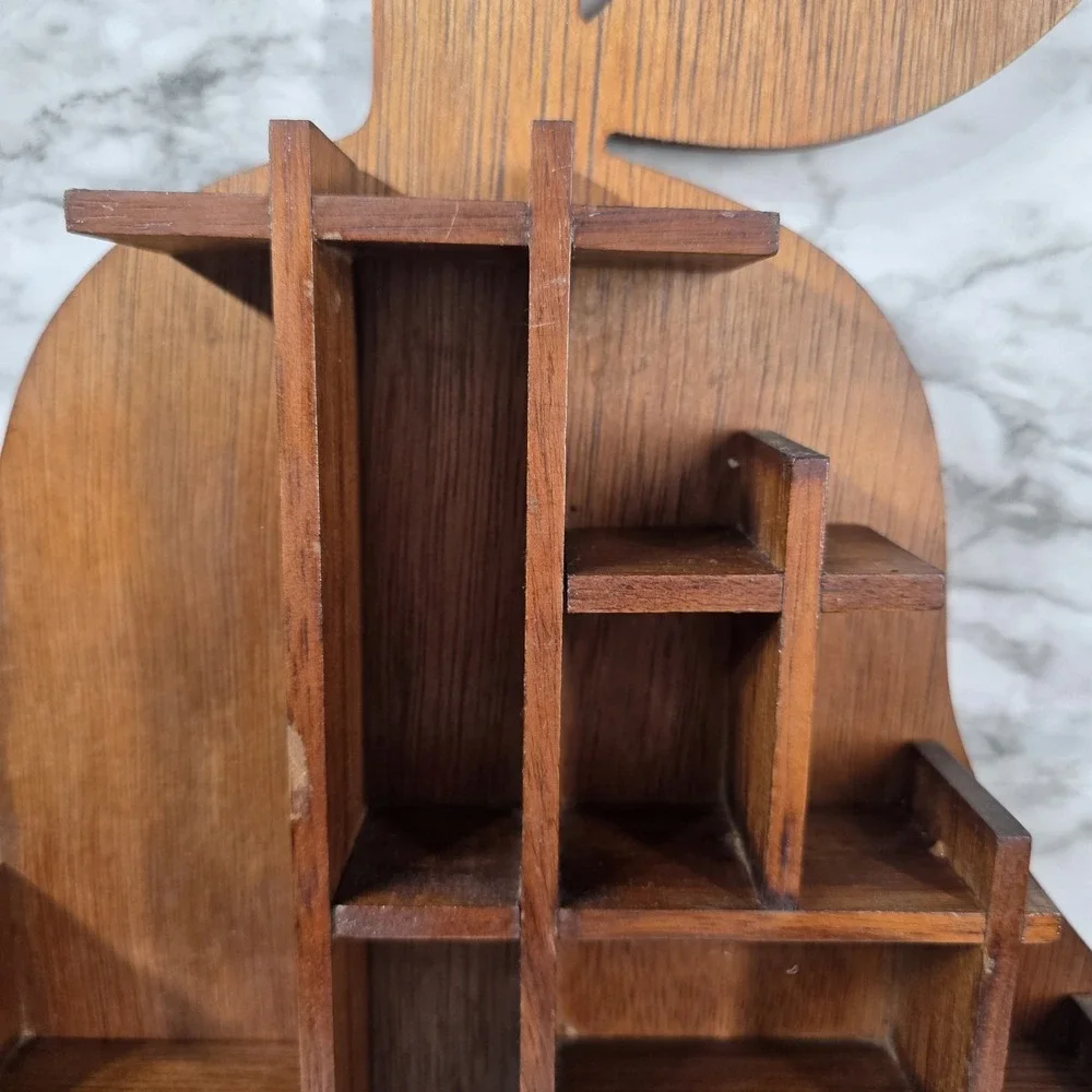 Vtg Pear Shaped Wood Wall Hanging Curio Trinket Shadow Box Cottage Core Read Des